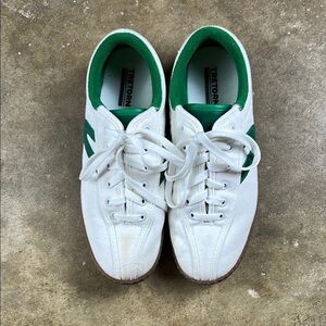 Tretorn White and Green Nylite Classic Sneakers with gum sole
Size: 8